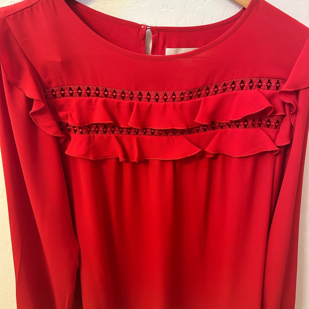 Loft Red Ruffle Blouse - Picture 4 of 5